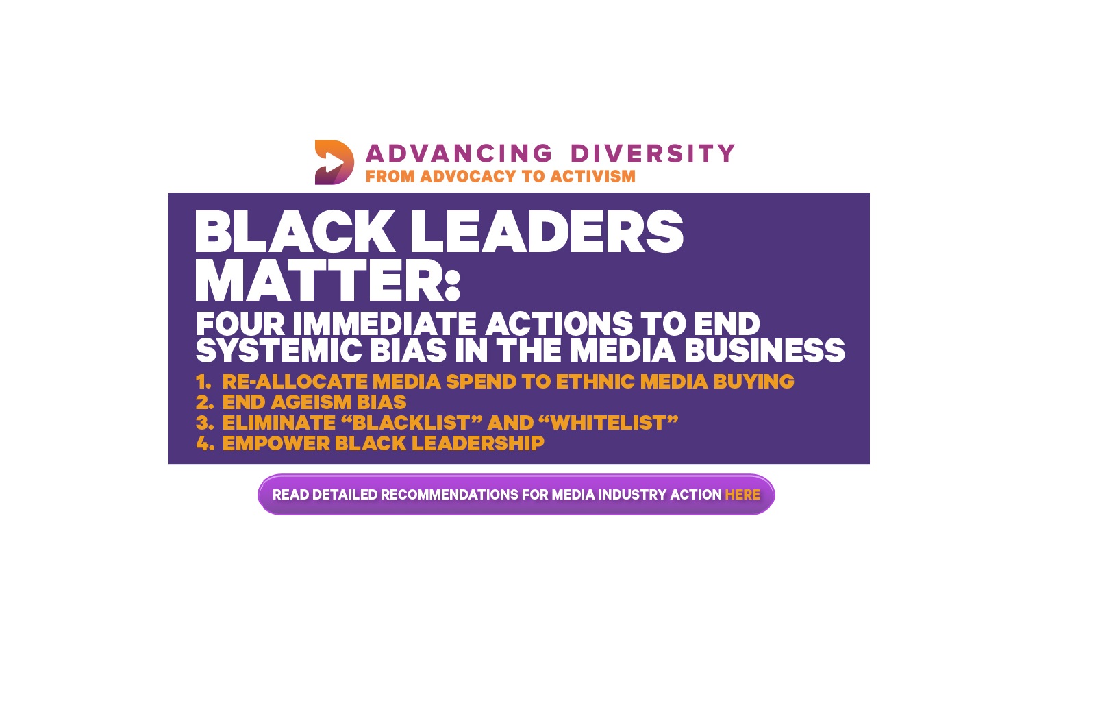 Cover image for  article: AdvancingDiversity.org Announces Four Immediate Actions to End Systemic Bias in Media Industry