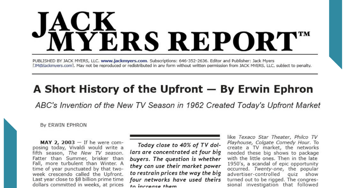 Erwin Ephron’s Short History of the Upfront from 2003 | MediaVillage