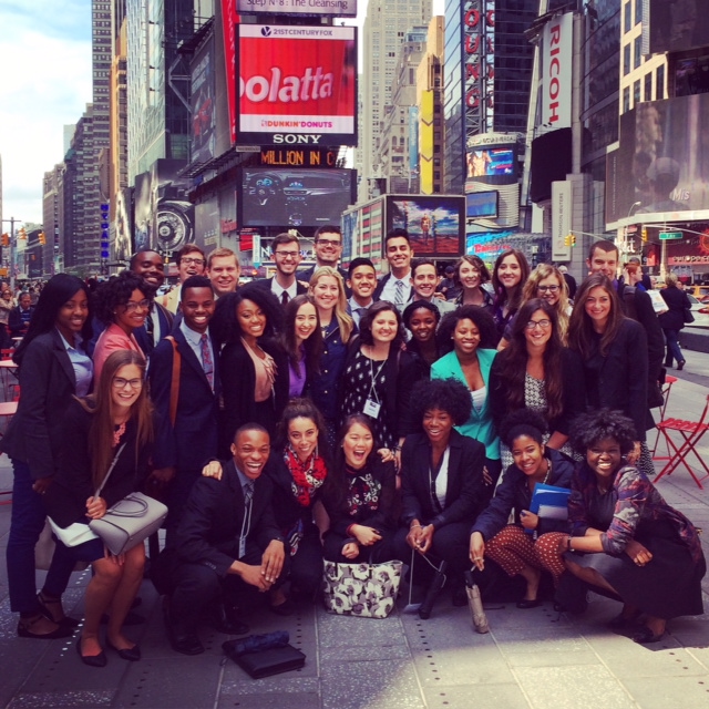 Desiree Booker, kneeling on the lower right, and her 2015 IRTS cohort during their first-week, custom IRTS Media Bootcamp experience.