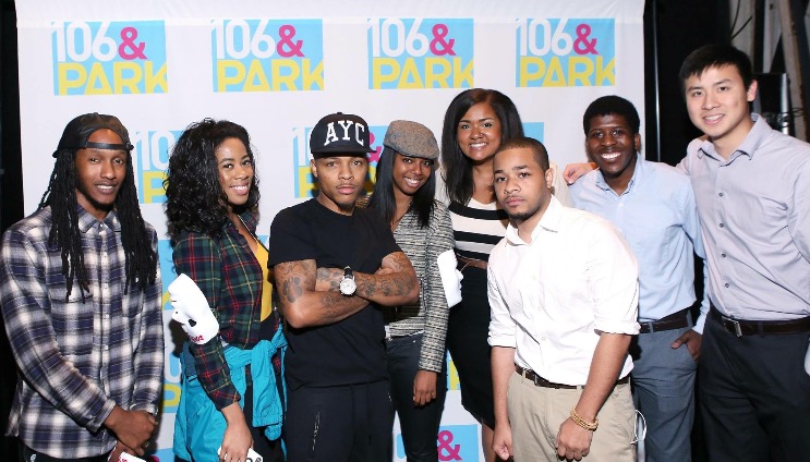 Tevin, center left, and fellow BET employees and hosts of its popular show “106&Park”.